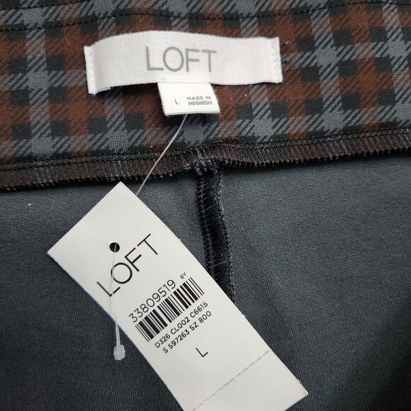 NWT Loft Pull On Straight Pants Plaid Ponte Size Large - Picture 3 of 5
